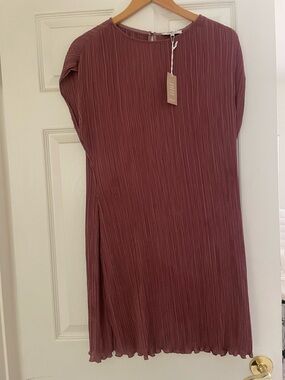 Madewell Dusty Rose Pleated Short-Sleeve Midi Dress